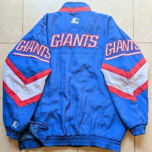 New York Giants 90s STARTER puffer LOGOS jacket L blue red NFL Pro Line vintage
